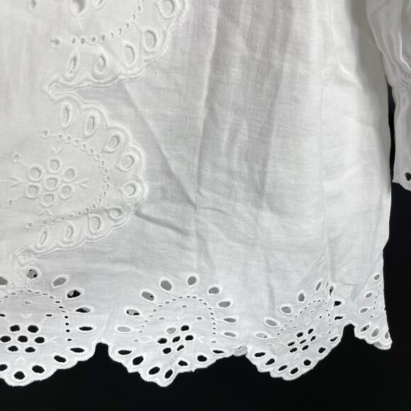 Hill House Mila Dress White Linen One Shoulder Eyelet Long Sleeve Sz M - Picture 5 of 11